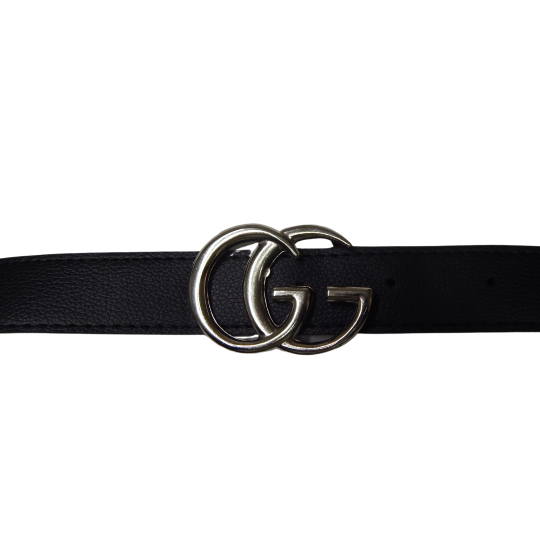 Cinturon de Mujer Cuero Sintetico y Hebilla Doble G 105x3,5cm Negro
